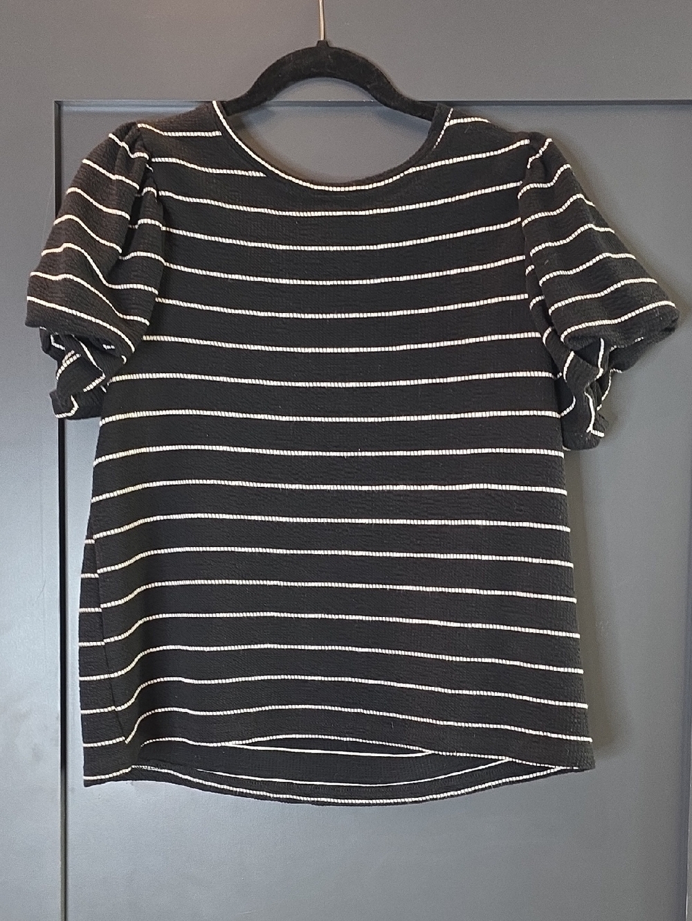 Hayden Black and White Striped Short Sleeve Crewneck Top